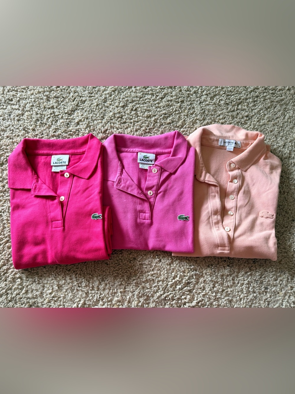 Lacoste Women’s Polo Shirt Lot 3 Size 38 Pink Purple Cotton Classic Preppy